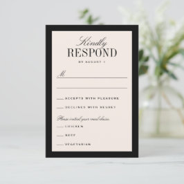 Cartão RSVP Casamento Clássico Elegante Preto e Creme