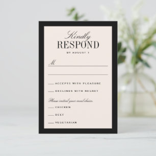 Cartão RSVP Casamento Clássico Elegante Preto e Creme