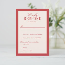 Cartão RSVP Casamento Clássico Elegante Vermelho e Creme