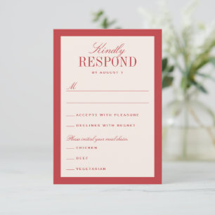 Cartão RSVP Casamento Clássico Elegante Vermelho e Creme