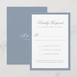 Cartão RSVP Casamento Clássico em Azul Poeirento com Borda e M