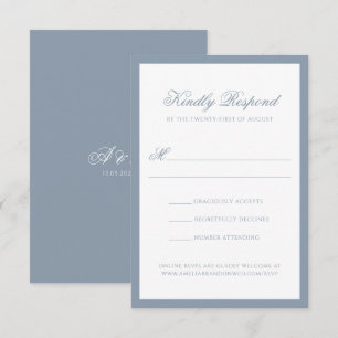 Cartão RSVP Casamento Clássico em Azul Poeirento com Borda e M