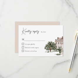 Cartão RSVP Casamento Clássico em Casa de Campo Inglesa com Aq