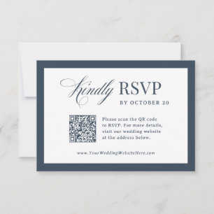 Cartão RSVP Casamento Clássico Luxo Azul Marinho Código QR Esc