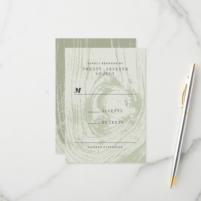 Cartão RSVP Casamento Clássico Moderno da primavera de Madeira (Frente/Verso In Situ)