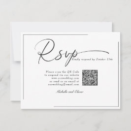 Cartão RSVP Casamento Clássico Moderno de Caligrafia Código QR