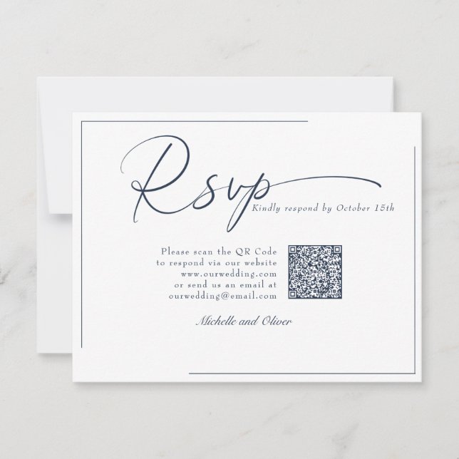 Cartão RSVP Casamento Clássico Moderno de Caligrafia Código QR (Frente)