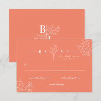Cartão RSVP Casamento Clássico Moderno Elegante Floral Coral