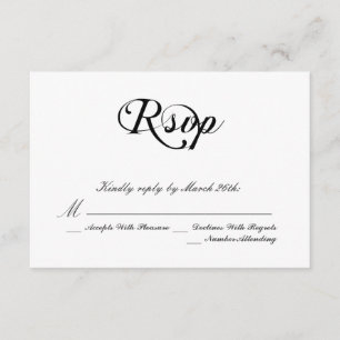 Cartão RSVP Casamento Clássico Negro e Branco