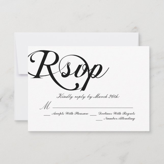 Cartão RSVP Casamento Clássico Negro e Branco (Frente)