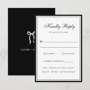 Cartão RSVP Casamento Clássico Old Money Preto e Branco