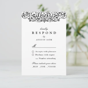 Cartão RSVP Casamento Clássico Ornate Vintage Preto
