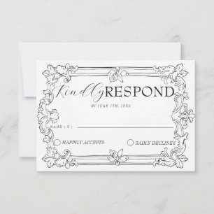 Cartão RSVP Casamento Clássico Preto e Branco Dinheiro Antigo
