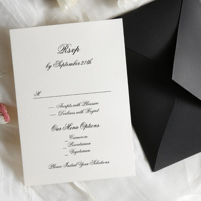 Cartão RSVP Casamento clássico preto e branco Premium (Criador carregado)