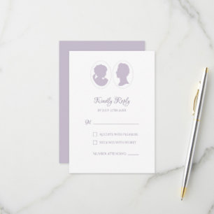 Cartão RSVP Casamento Clássico Régio com Camafeu Roxo