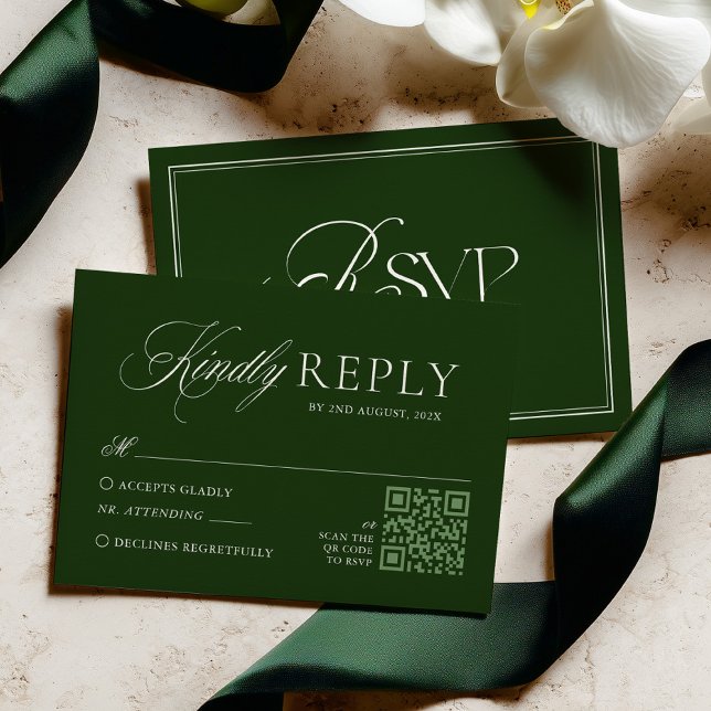 Cartão RSVP Casamento Clássico Verde Escuro (Criador carregado)