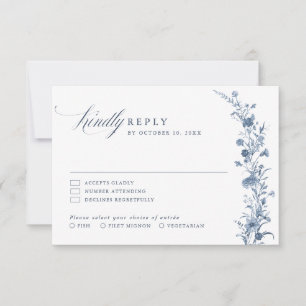 Cartão RSVP Casamento Clássico Vitoriano Azul Francês Jardim C