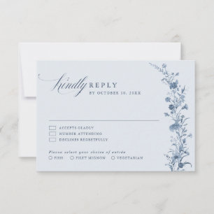 Cartão RSVP Casamento Clássico Vitoriano Azul Francês Jardim C