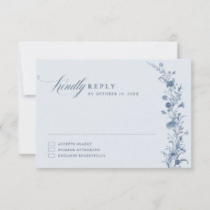 Cartão RSVP Casamento Clássico Vitoriano Azul Francês Jardim C