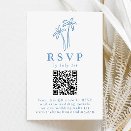 Cartão RSVP Casamento Código QR Árvores Palmeiras Azuis Desenh