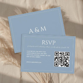 Cartão RSVP Casamento código QR azul empoeirado minimalista mo