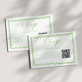Cartão RSVP Casamento Código QR Borda Ondulada Verde Cítrico C
