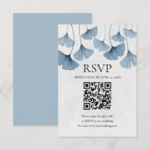 Casamento Código QR Botânico Aquarela Azul Empoeir