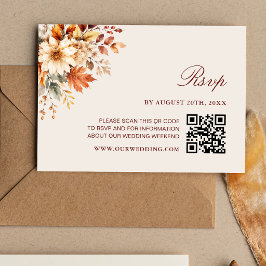 Cartão RSVP Casamento Código QR Botânico Outono Folhas de Outo