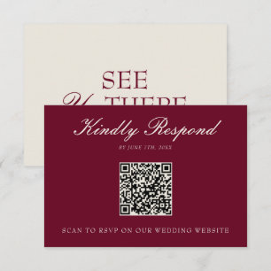 Cartão RSVP Casamento Código QR Burgundy Clássico Dinheiro Ant