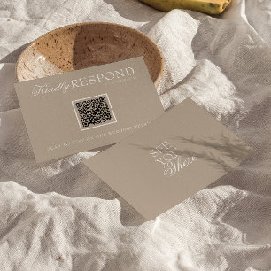 Cartão RSVP Casamento Código QR Chique Taupe Antigo Dinheiro