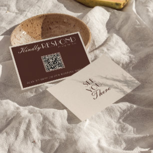 Cartão RSVP Casamento Código QR Chocolate Marrom Classe Dinhei
