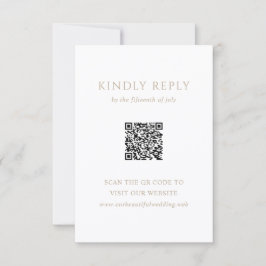Cartão RSVP Casamento Código QR Clássico Moderno em Ouro Vinta