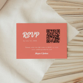 Cartão RSVP Casamento Código QR Coral Rosa Roteiro Moderno