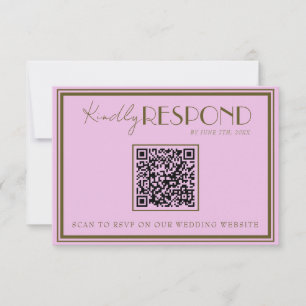 Cartão RSVP Casamento Código QR de Campo Antigo Dinheiro Rosa