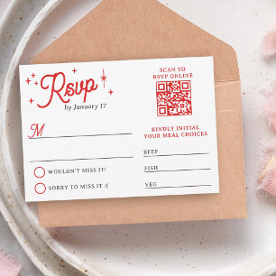 Cartão RSVP Casamento Código QR de Poker Suites Vermelho Lucky
