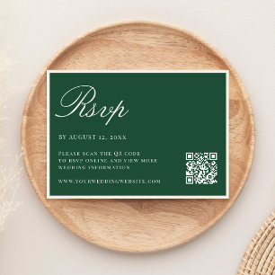 Cartão RSVP Casamento Código QR Dinheiro Antigo Verde Elegante