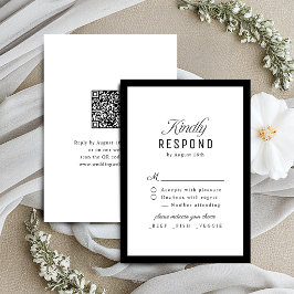 Cartão RSVP Casamento Código QR Elegante Script Classe Preto B