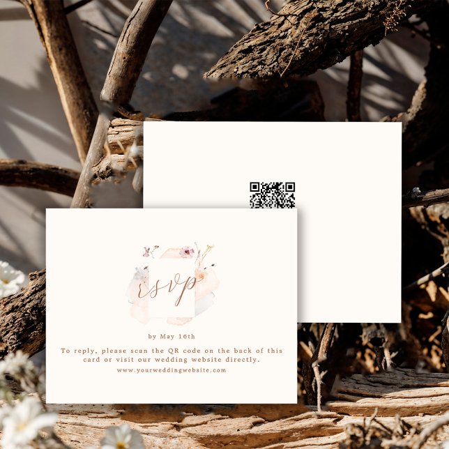 Cartão RSVP Casamento Código QR Flor Silvestre Boho Chic (Criador carregado)