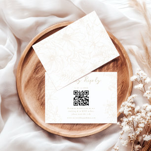 Cartão RSVP Casamento Código QR Floral Marfim Vintage Elegante