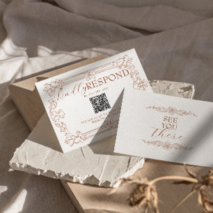 Cartão RSVP Casamento Código QR Floral Terracota Laranja Queim