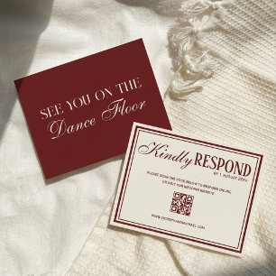 Cartão RSVP Casamento Código QR Marfim Borgonha Chic Dinheiro