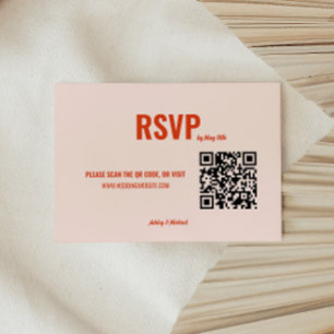 Cartão RSVP Casamento Código QR Minimalista Pêssego Retrô