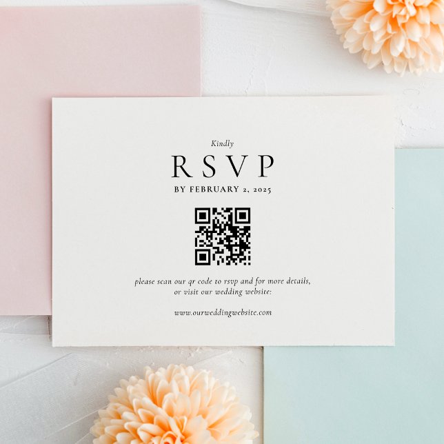 Cartão RSVP Casamento Código Qr Moderno Limpo  (Criador carregado)