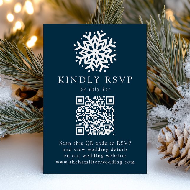 Cartão RSVP Casamento Código QR Naval Floco de Neve Simples (Criador carregado)