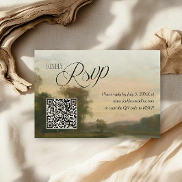 Cartão RSVP Casamento Código QR Paisagem Vintage Elegante