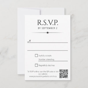 Cartão RSVP Casamento Código QR Preto Branco Elegante Explosão