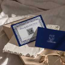 Casamento Código QR Royale Blue Lace Doily Old Mon