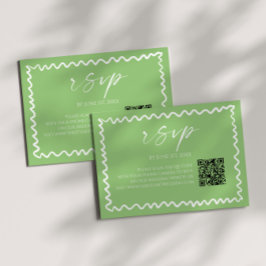 Cartão RSVP Casamento Código QR Verde Cítrico Caprichoso