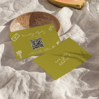 Casamento Código QR Verde Desenhado à Mão Romântic