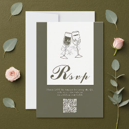 Cartão RSVP Casamento Código QR Verde em madeira de Oliveira E